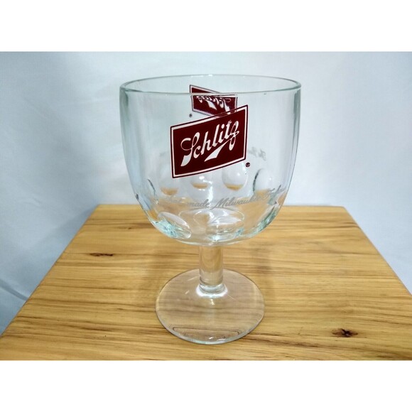 VINTAGE Schlitz Beer Stem Goblet Glass - "The Beer That Made Milwaukee Famous" - Picture 3 of 8